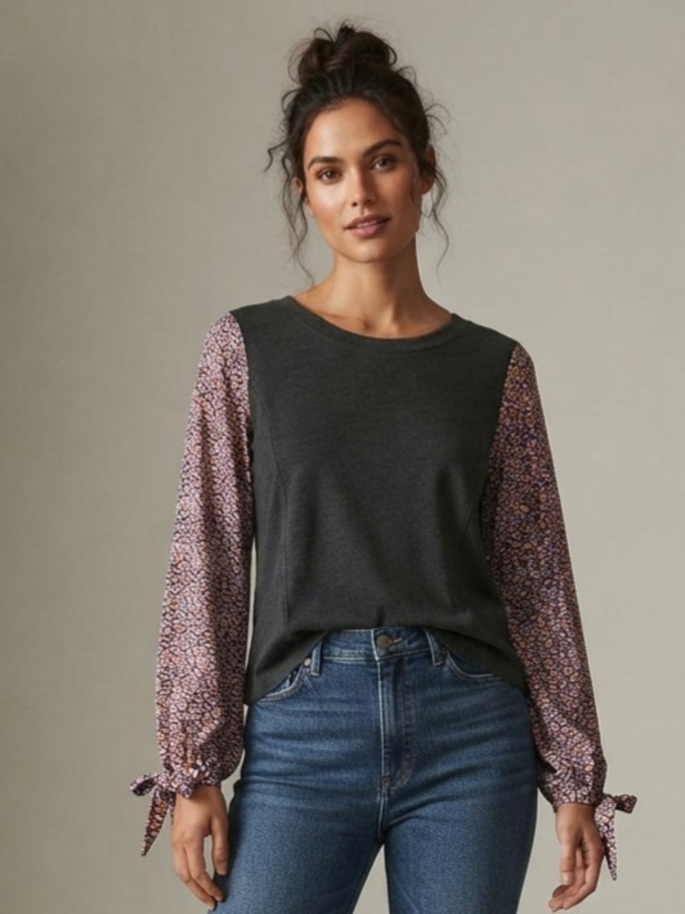 Anthropologie Mixed Media Floral Print Balloon Sleeve Blouse Size XS